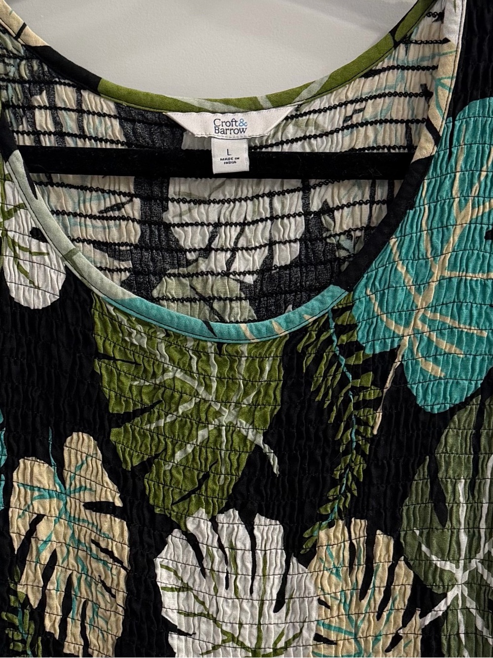 Croft & Barrow Black Tropical Leaf Tank Dress with Teal and Green Size XL